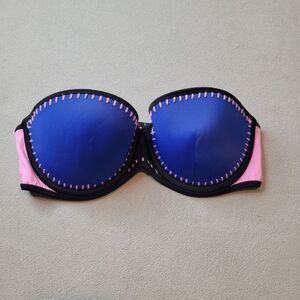 Victorias Secret Bon Voyage Blue Stitched Strapless Bikini Top Size 32D